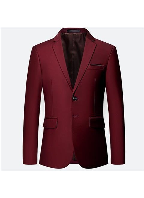 Generic Spring and Autumn Mens Suit Youth Activity Dress Casual Jacket Formal Dress Professional Groom Small Suit White Mens Clothing Wine red 