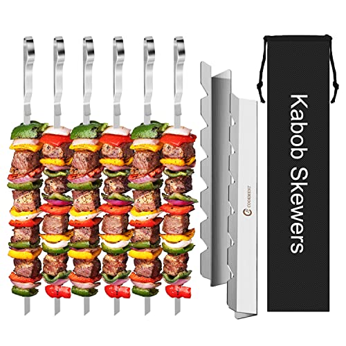 JY COOKMENT Kabob Skewers Stainless Steel Long BBQ Barbecue Skewers, Flat Metal Kebob Sticks Wide Reusable Grilling Skewers for Meat Chicken,Set of 9 Including 2 barbeecue rack with Storage Bag - Image 1