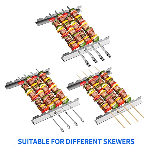 JY COOKMENT Kabob Skewers Stainless Steel Long BBQ Barbecue Skewers, Flat Metal Kebob Sticks Wide Reusable Grilling Skewers for Meat Chicken,Set of 9 Including 2 barbeecue rack with Storage Bag - Image 2
