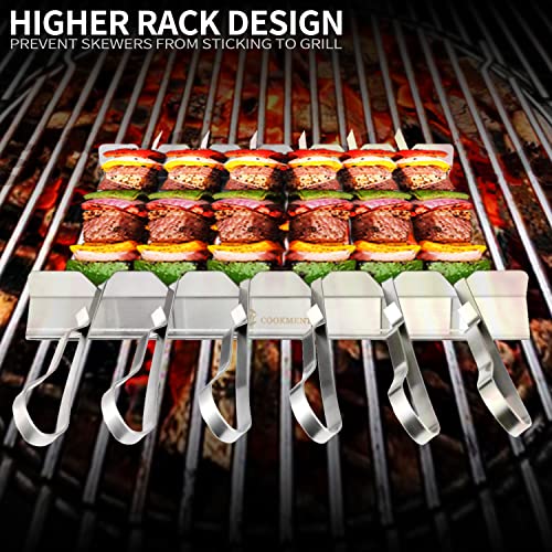 JY COOKMENT Kabob Skewers Stainless Steel Long BBQ Barbecue Skewers, Flat Metal Kebob Sticks Wide Reusable Grilling Skewers for Meat Chicken,Set of 9 Including 2 barbeecue rack with Storage Bag - Image 5