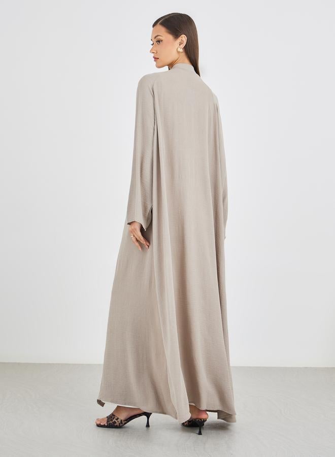 Styli Women Grey Crinkled Open Front Abaya - Image 5