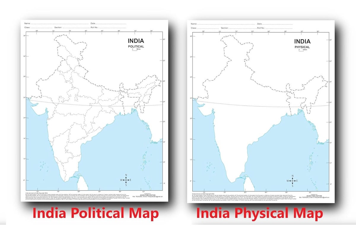 Outline Practice map of India (Both Political and Physical Map) | A-4 ...