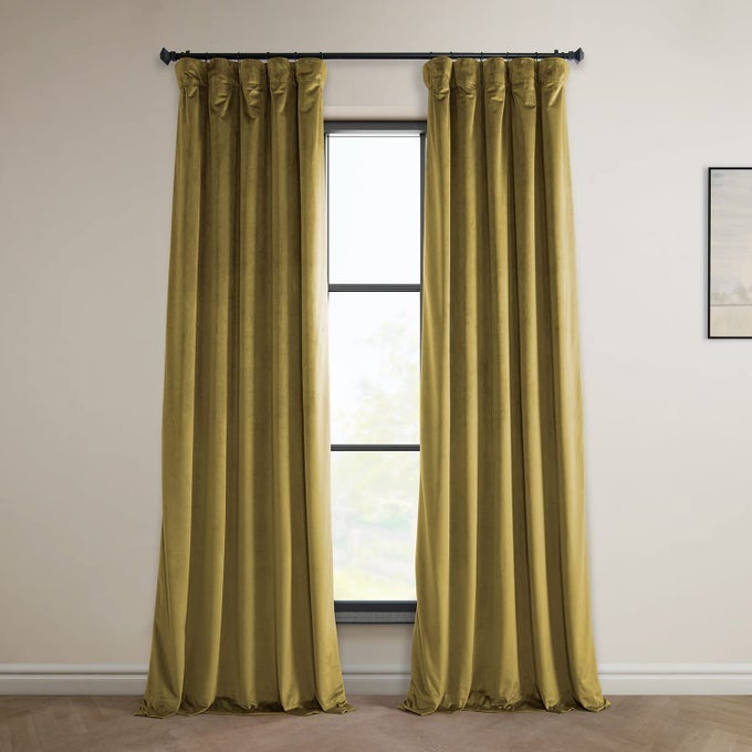 Heritage Plush Velvet Curtains 84 Inches Long Room Darkening Curtains for Bedroom Living Room 50W x 84L 1 Panel Peat Green