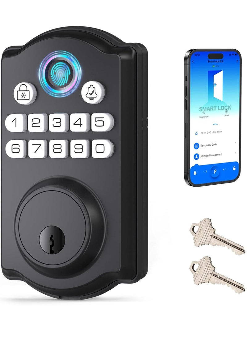 قفل باب دخول بدون مفتاح - أقفال أبواب ببصمة الإصبع مع التحكم في التطبيق - مزلاج ذكي للأبواب الأمامية - أمان بيومتري، قفل تلقائي بلمسة واحدة، مقاوم للماء IP54، سهل التركيب - Image 1