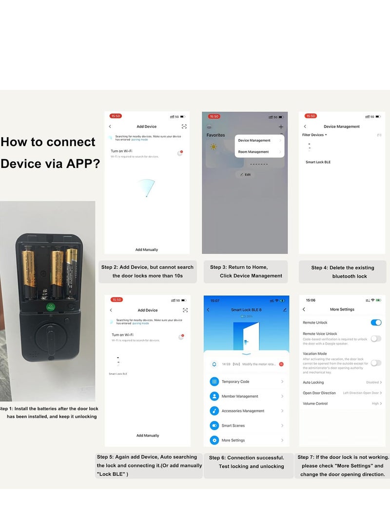 قفل باب دخول بدون مفتاح - أقفال أبواب ببصمة الإصبع مع التحكم في التطبيق - مزلاج ذكي للأبواب الأمامية - أمان بيومتري، قفل تلقائي بلمسة واحدة، مقاوم للماء IP54، سهل التركيب - Image 4
