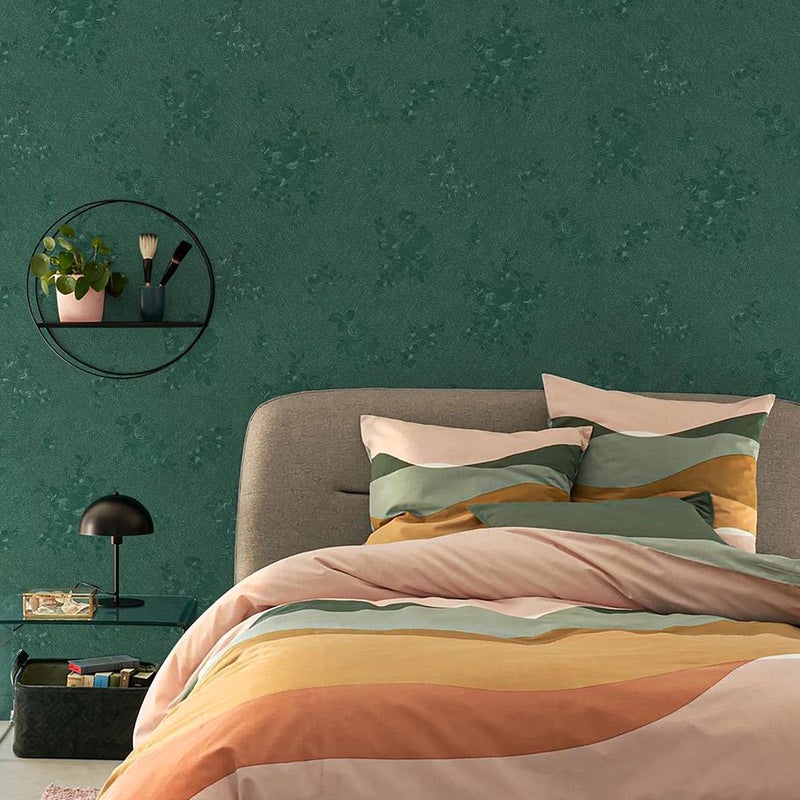 Lativo Dark Green Wallpaper Embossed Floral Peel and Stick Wallpaper 118inL78.7inW Contact Paper for Cabinet Drawers Pure Green Flower Contact Paper Textured Self Adhesive Thicken Bathroom Waterproof - Image 3