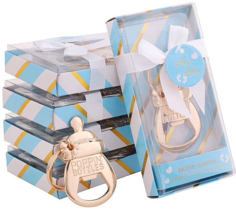 24 Pack POPPIN BOTTLES Key Chain Bottle Opener Boy Baby Shower Favors for GuestsBoy Baby Shower Souvenirs Bottle OpenerBoy Blue Baby Shower Decoration Supplies Blue 24
