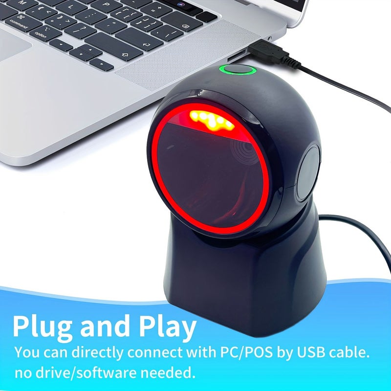 Desktop 1D 2D QR Barcode Scanner Omnidirectional Hands Free Automatic USB Reader Mobile Phone Screen Capture With Image Sensing Black - Image 3