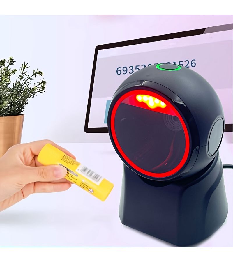Desktop 1D 2D QR Barcode Scanner Omnidirectional Hands Free Automatic USB Reader Mobile Phone Screen Capture With Image Sensing Black - Image 2