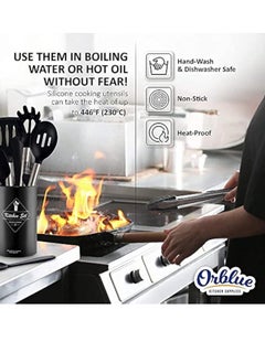 POWER 12 PCS Silicone Kitchen Cooking Utensils Set Non-stick Cookware Kitchen Tools Set with 10 Hooks (Black)  - Image 2