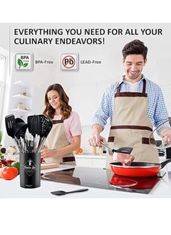 POWER 12 PCS Silicone Kitchen Cooking Utensils Set Non-stick Cookware Kitchen Tools Set with 10 Hooks (Black)  - Image 3