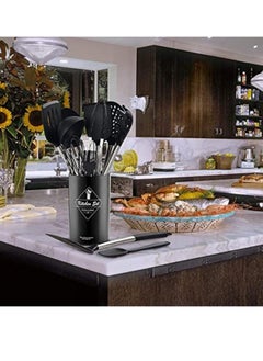 POWER 12 PCS Silicone Kitchen Cooking Utensils Set Non-stick Cookware Kitchen Tools Set with 10 Hooks (Black)  - Image 4