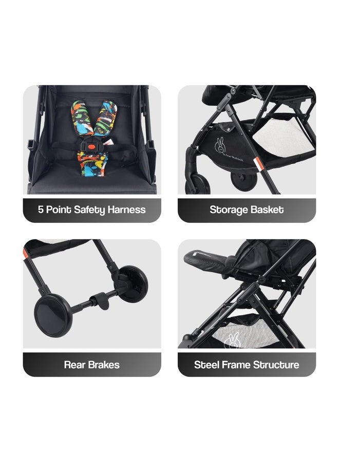 R for Rabbit Pocket Stroller Lite Baby Stroller, Portable Travel Friendly Pre Installed Baby Trolley Stroller & Pram for Newborn Babies of Age 0 to 3 Years | (Black Multi) - Image 3