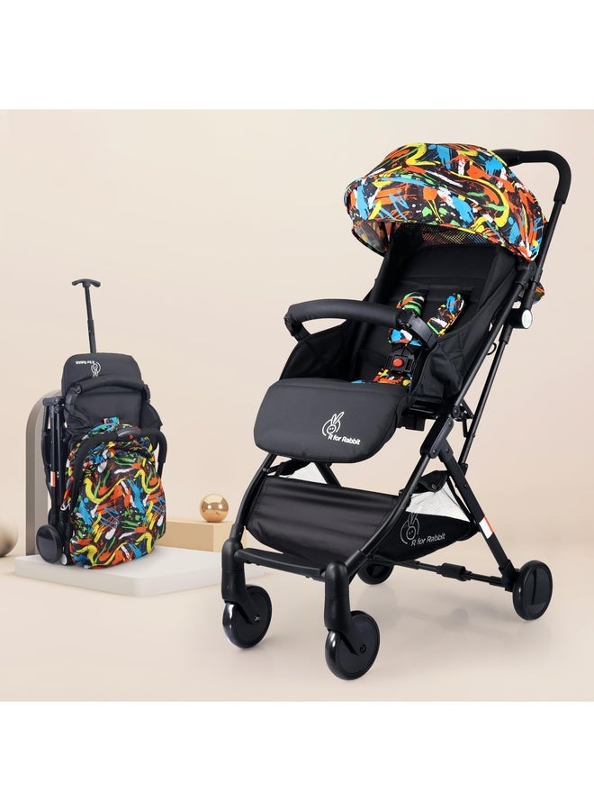 R for Rabbit Pocket Stroller Lite Baby Stroller, Portable Travel Friendly Pre Installed Baby Trolley Stroller & Pram for Newborn Babies of Age 0 to 3 Years | (Black Multi) - Image 1
