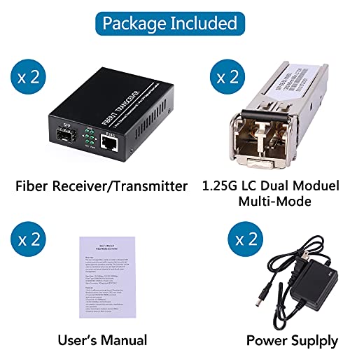 GESD A Pair of 1.25G/s Bidi Gigabit Multi-Mode Fiber Ethernet Media Converter with 2PCS Bidi SFP LC Dual Transceiver Module Included, 10/100/1000Base-Tx to 1000Base-SX SMF RJ45 to SFP Slot up to 550M - Image 2