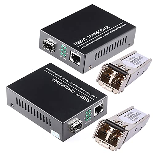 GESD A Pair of 1.25G/s Bidi Gigabit Multi-Mode Fiber Ethernet Media Converter with 2PCS Bidi SFP LC Dual Transceiver Module Included, 10/100/1000Base-Tx to 1000Base-SX SMF RJ45 to SFP Slot up to 550M - Image 1