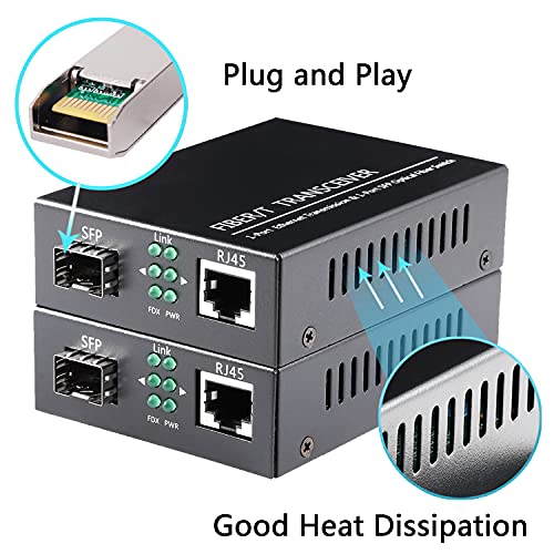 GESD A Pair of 1.25G/s Bidi Gigabit Multi-Mode Fiber Ethernet Media Converter with 2PCS Bidi SFP LC Dual Transceiver Module Included, 10/100/1000Base-Tx to 1000Base-SX SMF RJ45 to SFP Slot up to 550M - Image 4