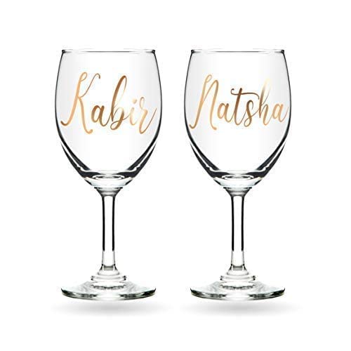 AICA Personalized Name RedWhite Wine Couple Glasses Gift Box Packaging 230ml Set of 2 Wedding Anniversary Marriage Engagement Christmas Secret Santa Gifts for Couple Bride Groom Husband Wife - Image 3
