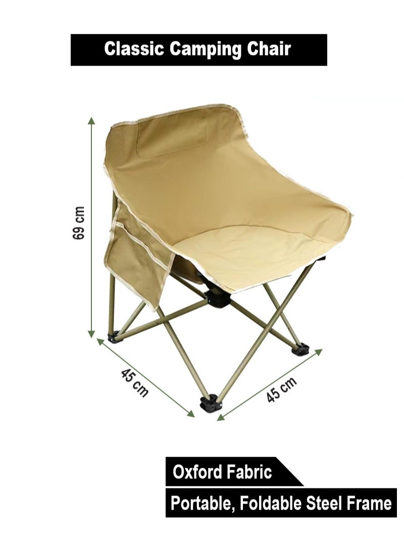 إيه جي دي كرسي قابل للطي مناسب للتخييم والشاطئ وصيد الأسماك والنزهات، قماش أكسفورد مع جيوب تخزين جانبية/ بيج - Image 2