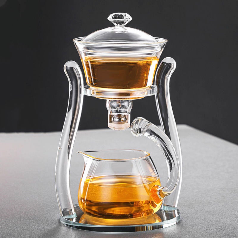Mozeo Lazy Kungfu Teapot Glass Semiautomatic Tea Maker Suction Automatic Water Brewing Teapot Office Flower Glass Tea Set Clear Teapot