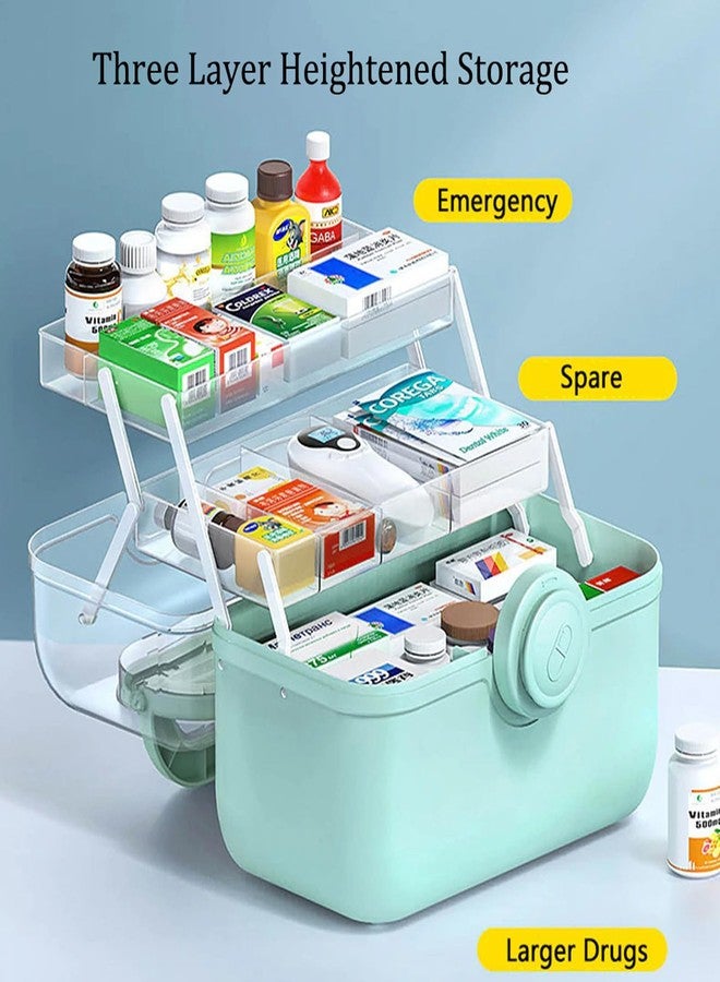 Saim Plastic Medical Box First Aid Storage Containers 3-Tier Fold Tray with Removable Pill Case Family Empty Medication Organizer with Handled for Home, Medical Facility, School and Travel-Cyan-2 - Image 3