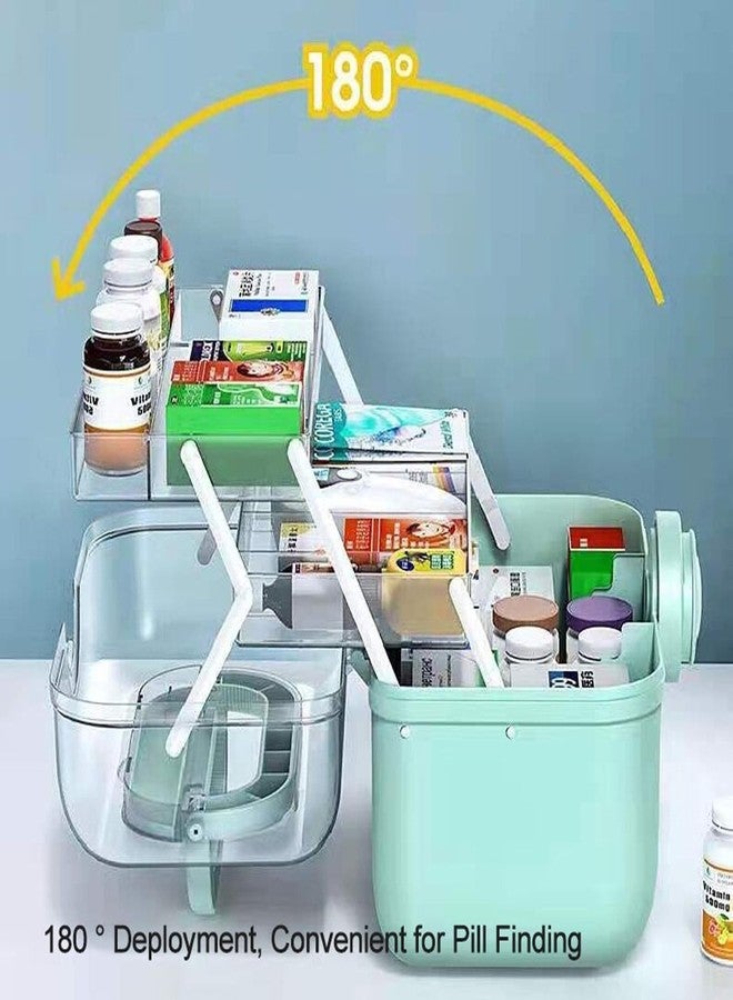 Saim Plastic Medical Box First Aid Storage Containers 3-Tier Fold Tray with Removable Pill Case Family Empty Medication Organizer with Handled for Home, Medical Facility, School and Travel-Cyan-2 - Image 4