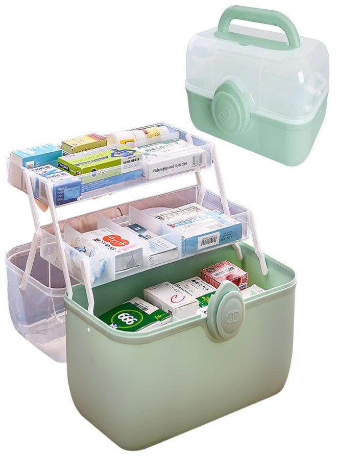 Saim Plastic Medical Box First Aid Storage Containers 3-Tier Fold Tray with Removable Pill Case Family Empty Medication Organizer with Handled for Home, Medical Facility, School and Travel-Cyan-2 - Image 1