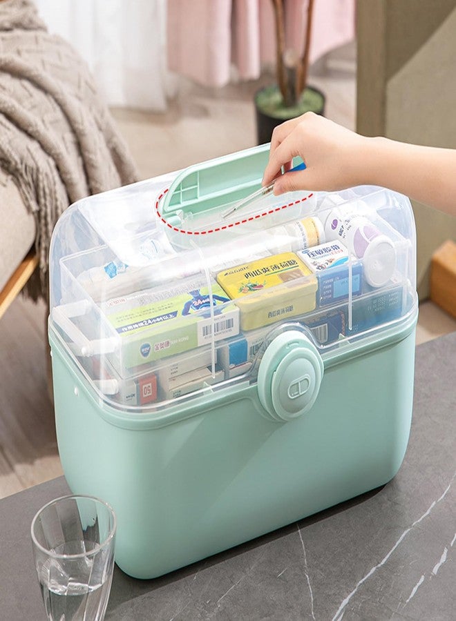 Saim Plastic Medical Box First Aid Storage Containers 3-Tier Fold Tray with Removable Pill Case Family Empty Medication Organizer with Handled for Home, Medical Facility, School and Travel-Cyan-2 - Image 5