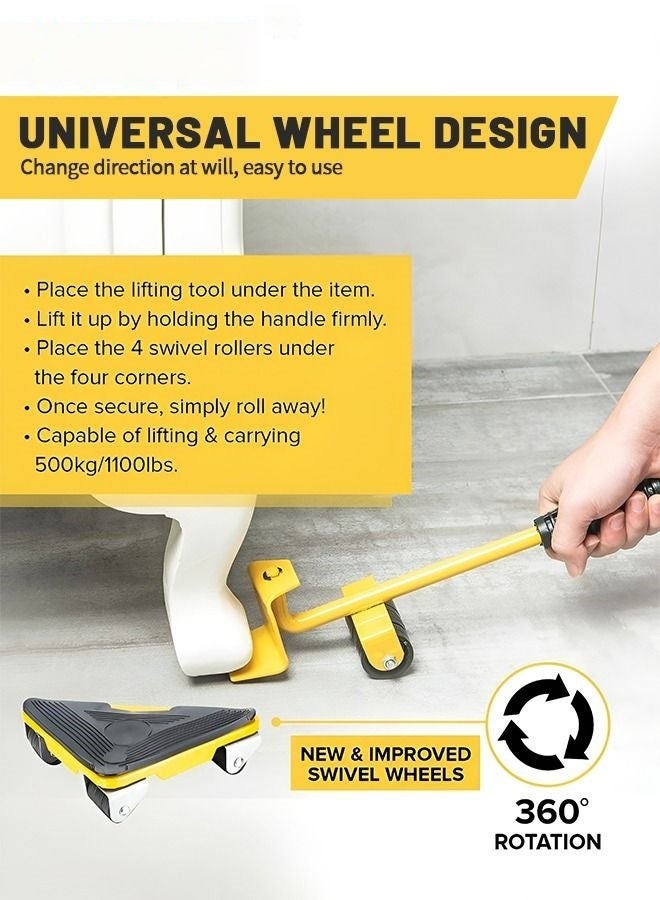 AETHER Heavy Duty Furniture Lifter Slider 5 Piece Set Single Unit 360 Degree Rotatable Rubber Rollers for Moving Sofa Fridge Cabinet - Image 2