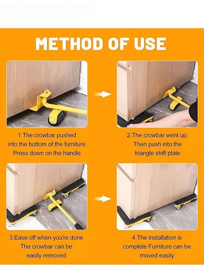 AETHER Heavy Duty Furniture Lifter Slider 5 Piece Set Single Unit 360 Degree Rotatable Rubber Rollers for Moving Sofa Fridge Cabinet - Image 3