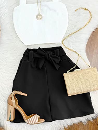 GOBLES Womens Summer Casual Shorts High Waist Ruffle Bow Tie Shorts Black - Image 3