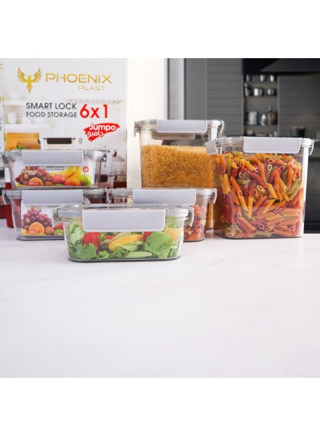فينيكس علب تخزين بقوليات 6*1 جامبو مقاسات كبيره  اكريليك غير قابل للكسر غطاء كليبس - Image 3