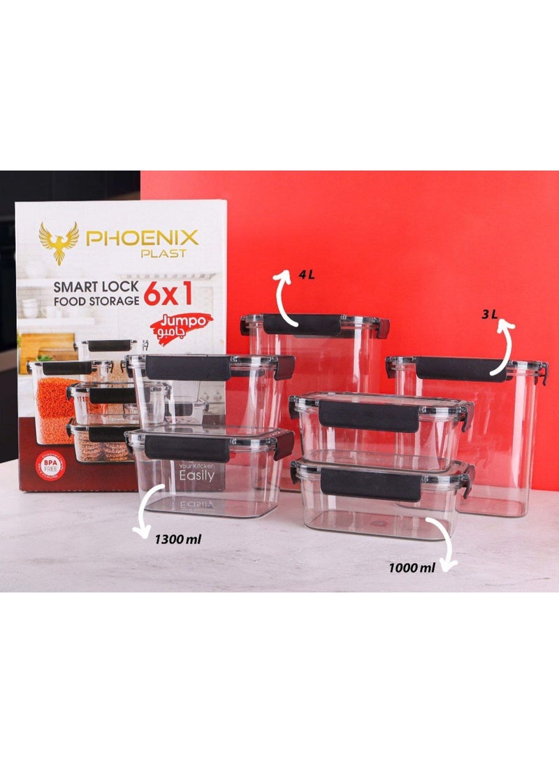 فينيكس علب تخزين بقوليات 6*1 جامبو مقاسات كبيره  اكريليك غير قابل للكسر غطاء كليبس - Image 2