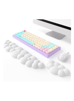 Keyboard Cloud Wrist Rest 2 Piece Set, High Density Memory Foam Keyboard Palm Rest, Ergonomic Keyboard Wrist Rest, Pain Relief, Office, Computer, Laptop, Gaming, Mouse Pad Rest (White)