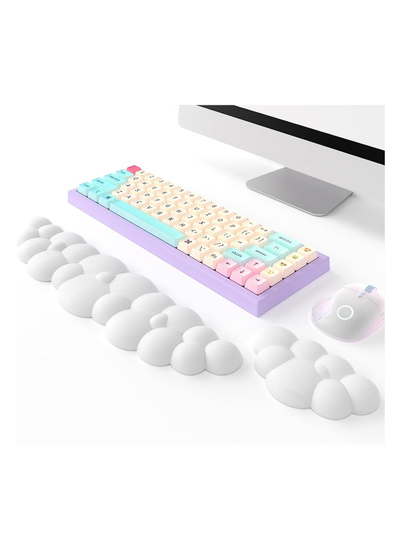 NNEWVANTE Keyboard Cloud Wrist Rest 2 Piece Set, High Density Memory Foam Keyboard Palm Rest, Ergonomic Keyboard Wrist Rest, Pain Relief, Office, Computer, Laptop, Gaming, Mouse Pad Rest (White)  - Image 1