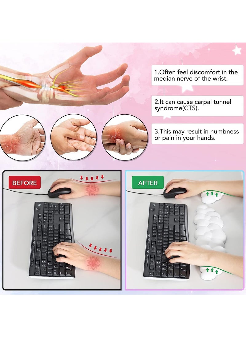 NNEWVANTE Keyboard Cloud Wrist Rest 2 Piece Set, High Density Memory Foam Keyboard Palm Rest, Ergonomic Keyboard Wrist Rest, Pain Relief, Office, Computer, Laptop, Gaming, Mouse Pad Rest (White)  - Image 2