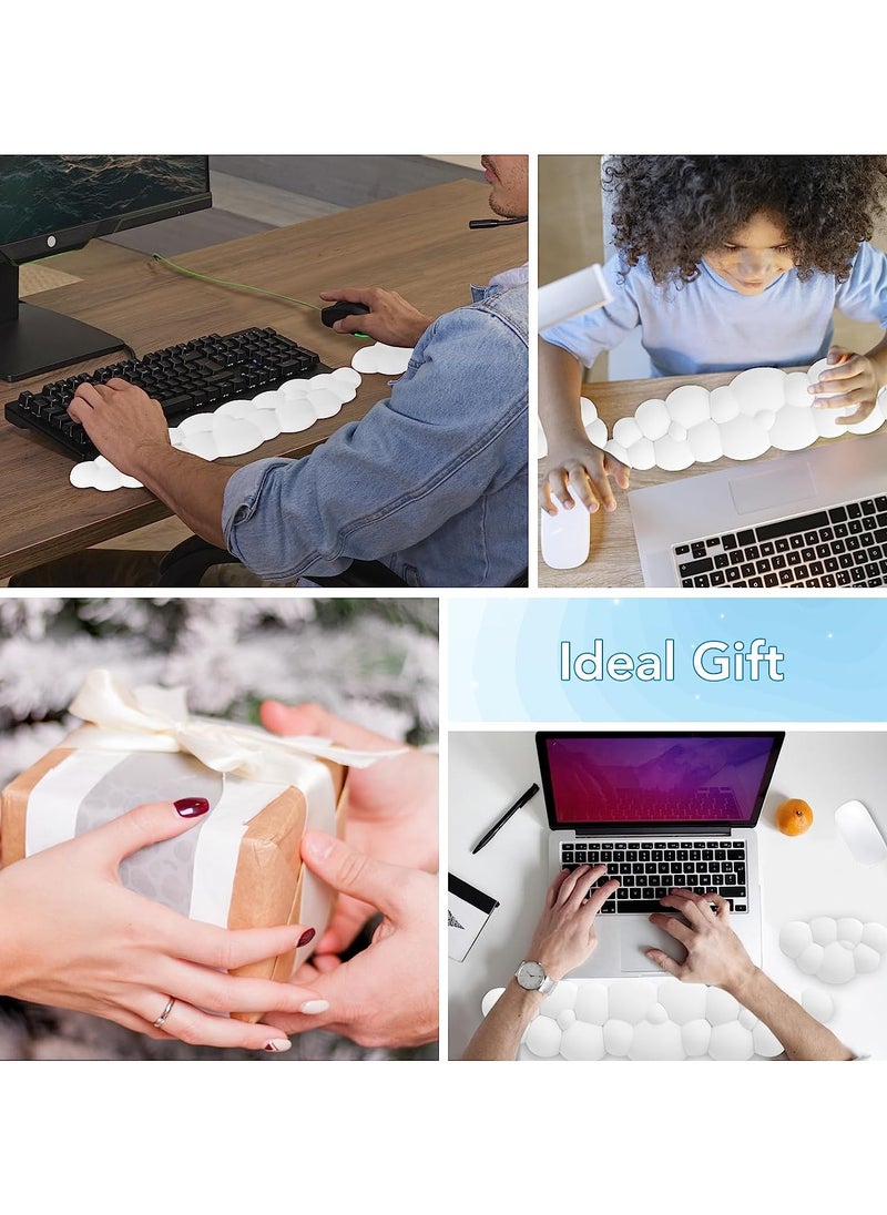 NNEWVANTE - Keyboard Cloud Wrist Rest 2 Piece Set, High Density Memory Foam Keyboard Palm Rest, Ergonomic Keyboard Wrist Rest, Pain Relief, Office, Computer, Laptop, Gaming, Mouse Pad Rest (White) - Image 1