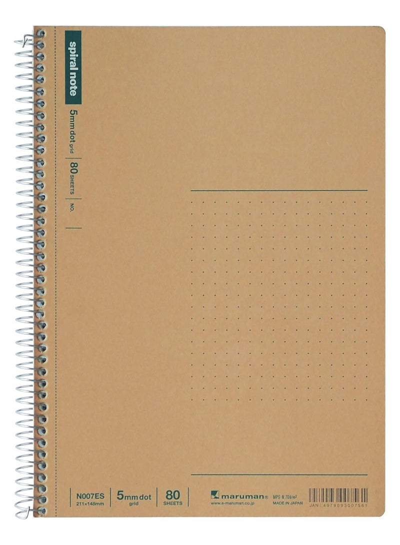 Maruman Maruman SPIRAL NOTE BASIC 6.26 x 8.31 inches (A5), 5mm dot grid, 80 Sheets (N007ES),White  - Image 1