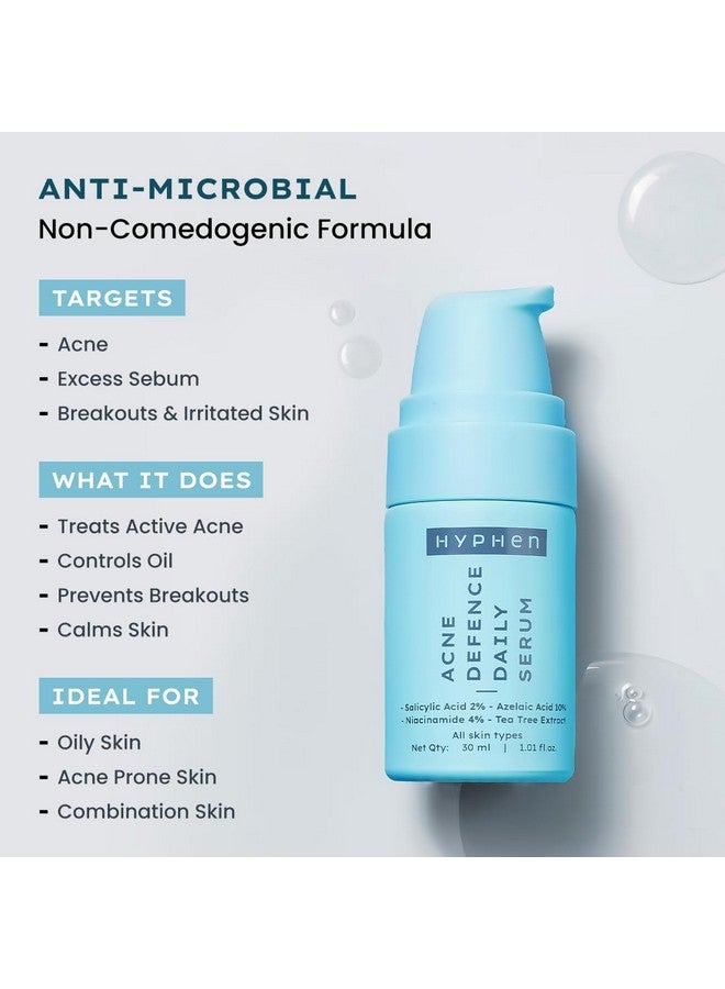 HYPHEN Acne Defence Daily Serum For Acne Prone Skin With Salicylic Acid 2% Azelaic Acid 10% Niacinamide 4% Treats Active Acne Controls Oil Antiacne Serum For Men & Women 30 Ml - Image 2