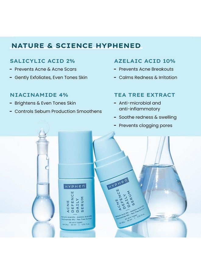 HYPHEN Acne Defence Daily Serum For Acne Prone Skin With Salicylic Acid 2% Azelaic Acid 10% Niacinamide 4% Treats Active Acne Controls Oil Antiacne Serum For Men & Women 30 Ml - Image 5