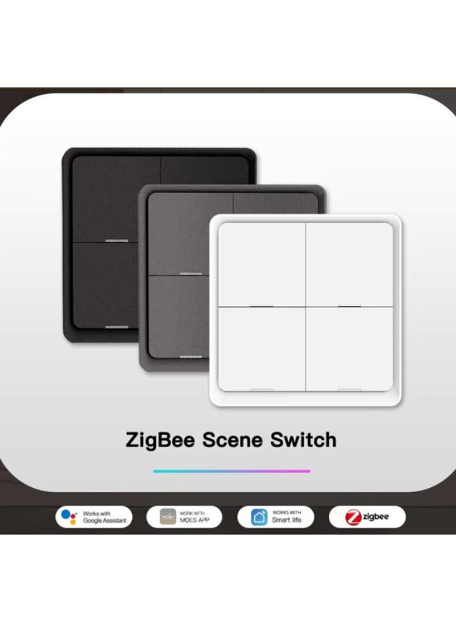 MOES Zigbee Push Ring Scene Switch – 4 Gang (White) | Wireless Smart Scene Controller, Tuya/Smart Life Compatible, Requires Zigbee Hub, Reverse Switch Function, LED Star Ring Button - Image 3