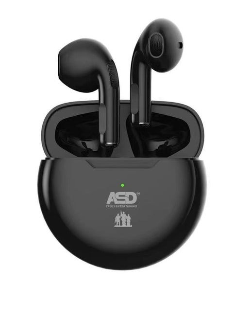 Wireless Earphone ASD-K15 Free Silicon Cover With Hook, Premium Look, Compatible with IOS And Android Devices, Type-C Charging - Black