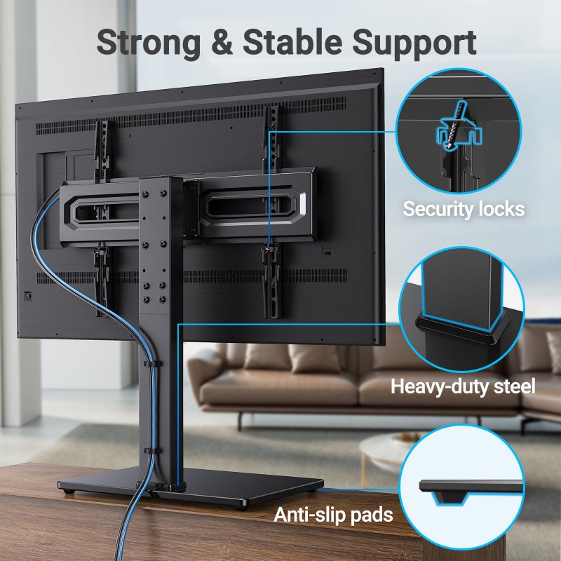 PERLESMITH Universal Swivel TV Stand Mount for 37-80 Inch LCD OLED Flat/Curved Screen TVs-Height Adjustable Table Top TV Stand/Base with Wire Management,VESA 600x400mm up to 99lbs,PSTVS35 - Image 4