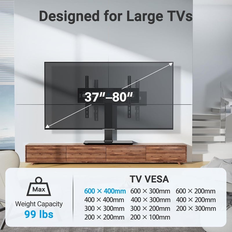 PERLESMITH Universal Swivel TV Stand Mount for 37-80 Inch LCD OLED Flat/Curved Screen TVs-Height Adjustable Table Top TV Stand/Base with Wire Management,VESA 600x400mm up to 99lbs,PSTVS35 - Image 5