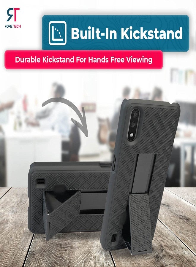ROME TECH Designed for Samsung Galaxy A01 Case with Belt Clip Holster - Kickstand Cover Phone Case - Black - Image 5