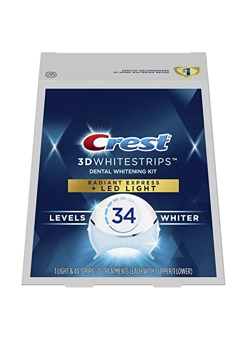Crest Crest 3D Whitestrips Radiant Express Plus Light, Crest With LED Accelerator Light, Teeth Whitening Strip Kit, 40 Strips (20 Count Pack), Crest Teeth Whitening Strips with Light, Teeth Whitening Kit 