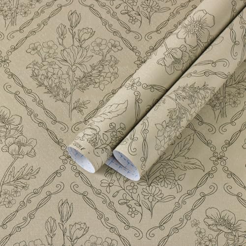 Kitico Peel and Stick Wallpaper Vintage Bohemian Wallpaper Brown Contact Paper Flower Removable Waterproof Bathroom/Bedroom Cabinets Self Adhesive Vinyl 17.3 inches x118.1 inches - Image 1