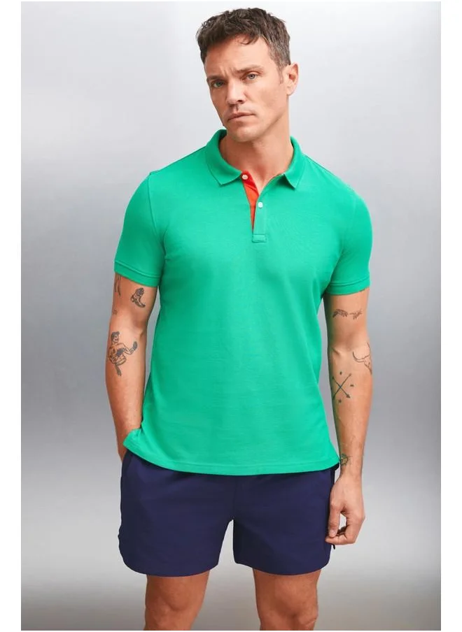 جريميلانج Grimelange Mathew Men's Green Polo Neck T-Shirt