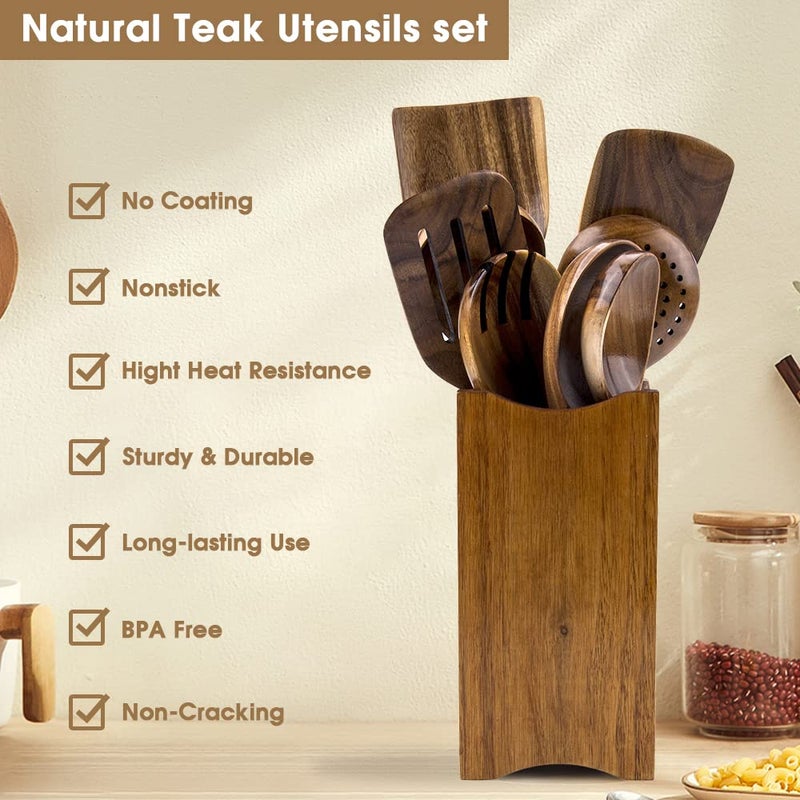 WOODme Premium 8-Piece Teak Wood Cooking Utensil Set - Heat Resistant, Lightweight & Sturdy Wooden Spoons for Non-Stick Cookware - Ideal for Cooking, Stirring & Serving - Image 3