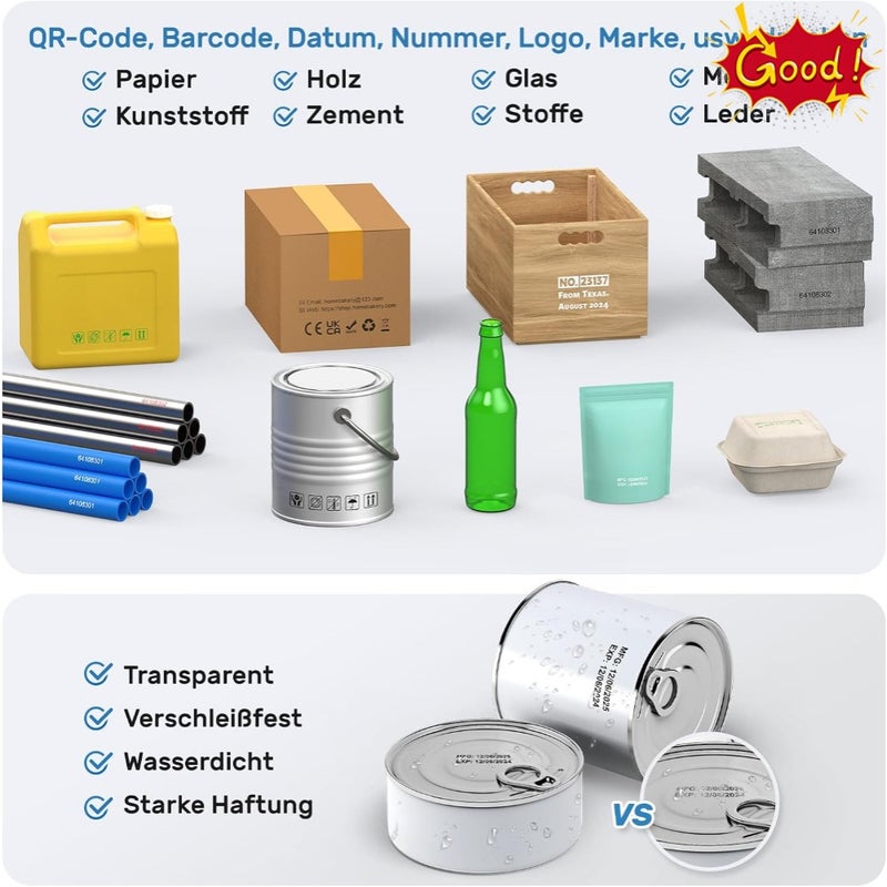 Printer BT-HH6205B Newly Upgraded with 16H Long Endurance 0.5Inch Use for Batch Number Date Code Logo Serial Number Barcode QR Code on Plastic Cardboard Wood Metal Clothes - Image 2